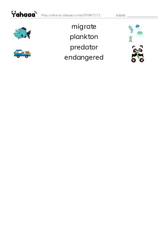 RAZ Vocabulary X: Whale Sharks Giant Fish PDF three columns match words