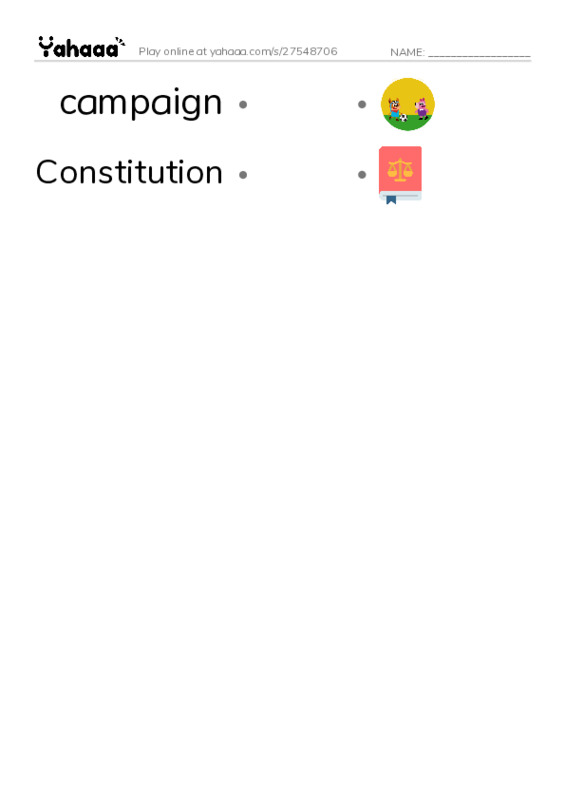 RAZ Vocabulary X: Your Road to the White House PDF link match words worksheet