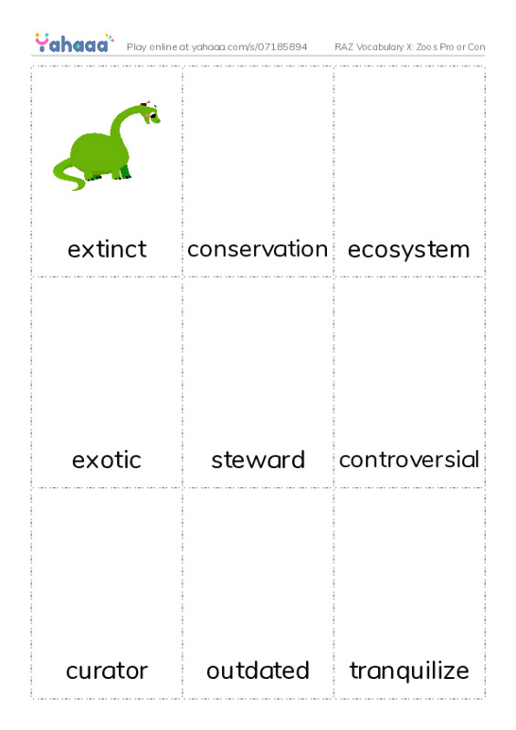 RAZ Vocabulary X: Zoos Pro or Con PDF flaschards with images
