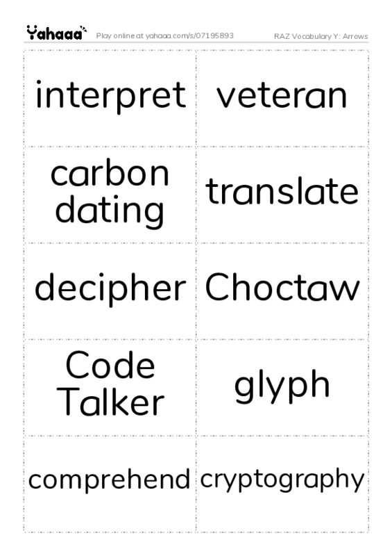 RAZ Vocabulary Y: Arrows PDF two columns flashcards