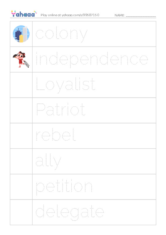 RAZ Vocabulary Y: Battling for Independence PDF one column image words