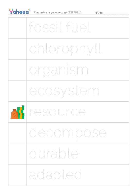 RAZ Vocabulary Y: Biomimicry PDF one column image words
