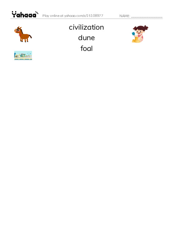 RAZ Vocabulary Y: Born on Sable Island PDF three columns match words