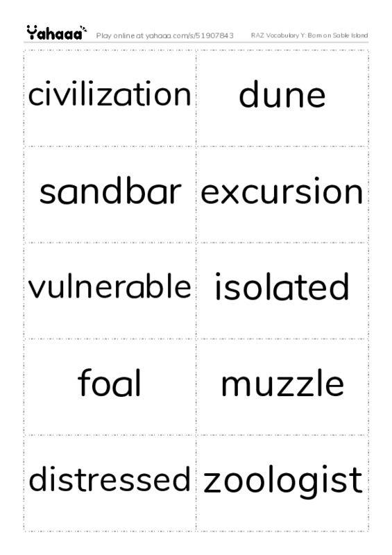 RAZ Vocabulary Y: Born on Sable Island PDF two columns flashcards