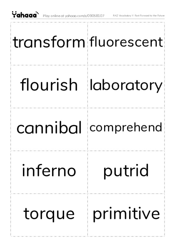 RAZ Vocabulary Y: Fast Forward to the Future PDF two columns flashcards