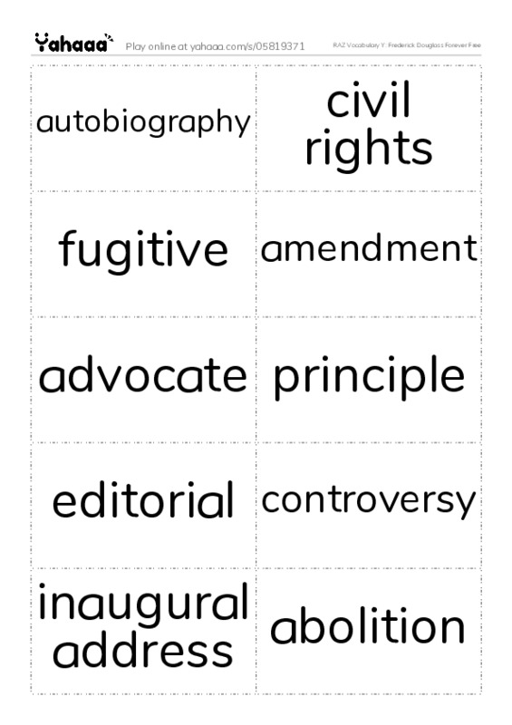 RAZ Vocabulary Y: Frederick Douglass Forever Free PDF two columns flashcards