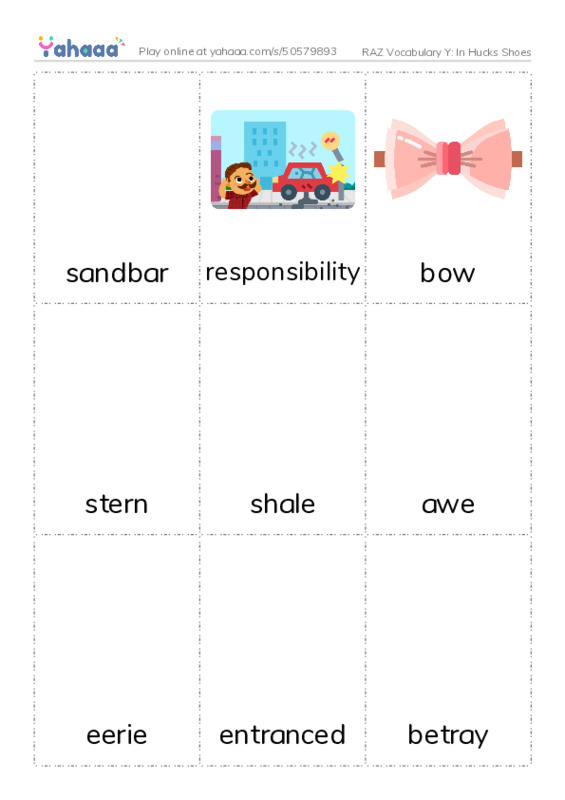 RAZ Vocabulary Y: In Hucks Shoes PDF flaschards with images