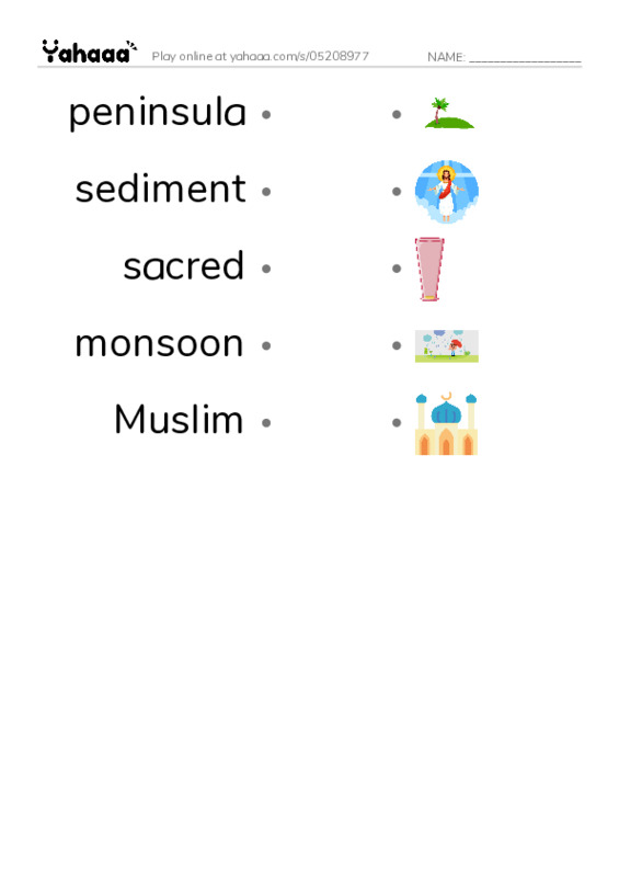 RAZ Vocabulary Y: India PDF link match words worksheet