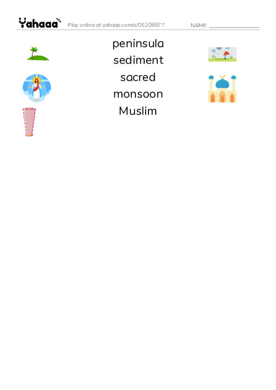 RAZ Vocabulary Y: India PDF three columns match words