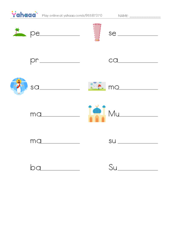 RAZ Vocabulary Y: India PDF worksheet writing row