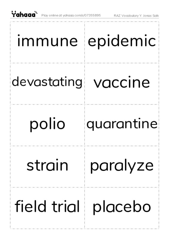 RAZ Vocabulary Y: Jonas Salk PDF two columns flashcards