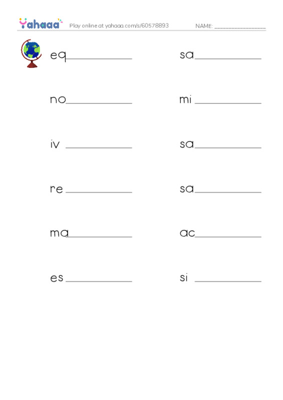 RAZ Vocabulary Y: Kenya PDF worksheet writing row