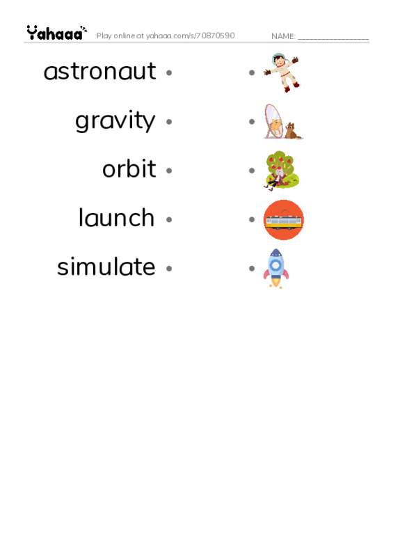 RAZ Vocabulary Y: Life in Space PDF link match words worksheet