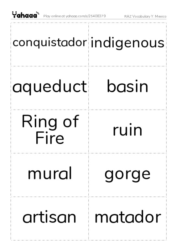 RAZ Vocabulary Y: Mexico PDF two columns flashcards