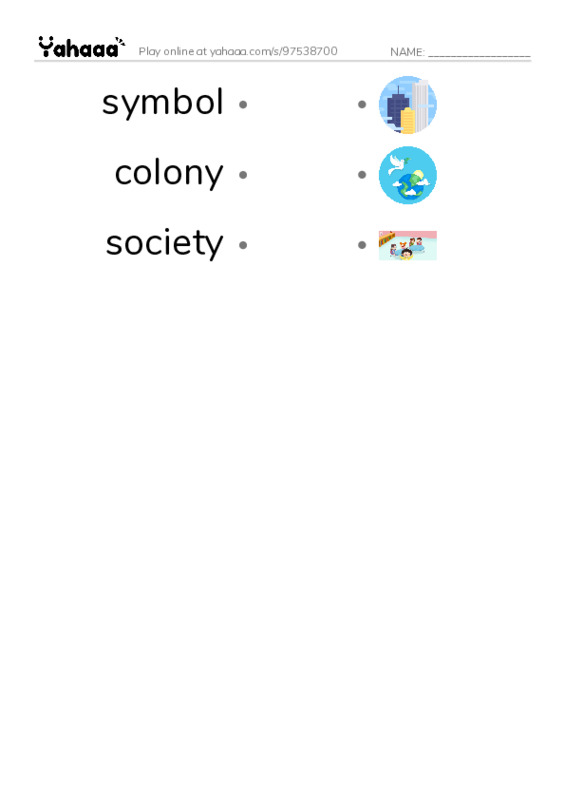 RAZ Vocabulary Y: Pocahontas at Jamestown PDF link match words worksheet