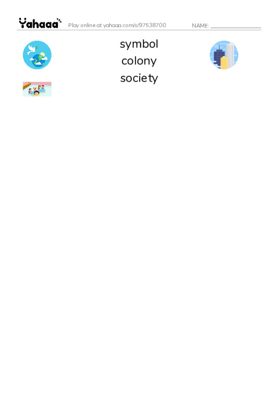 RAZ Vocabulary Y: Pocahontas at Jamestown PDF three columns match words