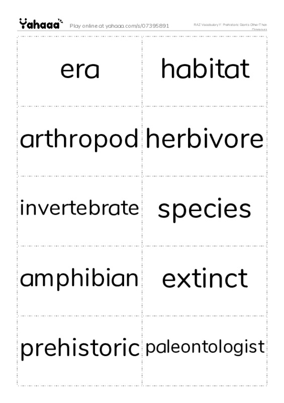 RAZ Vocabulary Y: Prehistoric Giants Other Than Dinosaurs PDF two columns flashcards