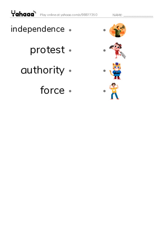RAZ Vocabulary Y: Protests and Uprisings PDF link match words worksheet