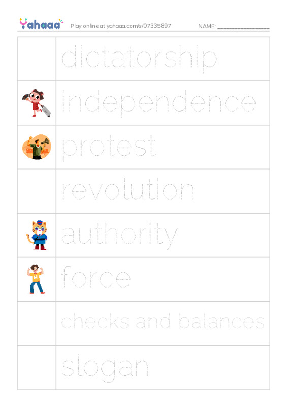 RAZ Vocabulary Y: Protests and Uprisings PDF one column image words