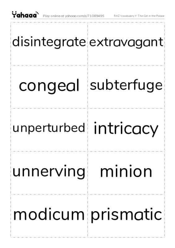 RAZ Vocabulary Y: The Cat in the Palace PDF two columns flashcards