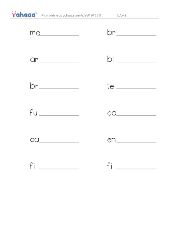 RAZ Vocabulary Y: The Firefighter PDF worksheet writing row