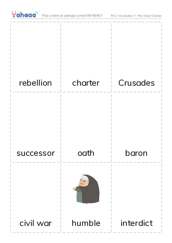 RAZ Vocabulary Y: The Great Charter PDF flaschards with images