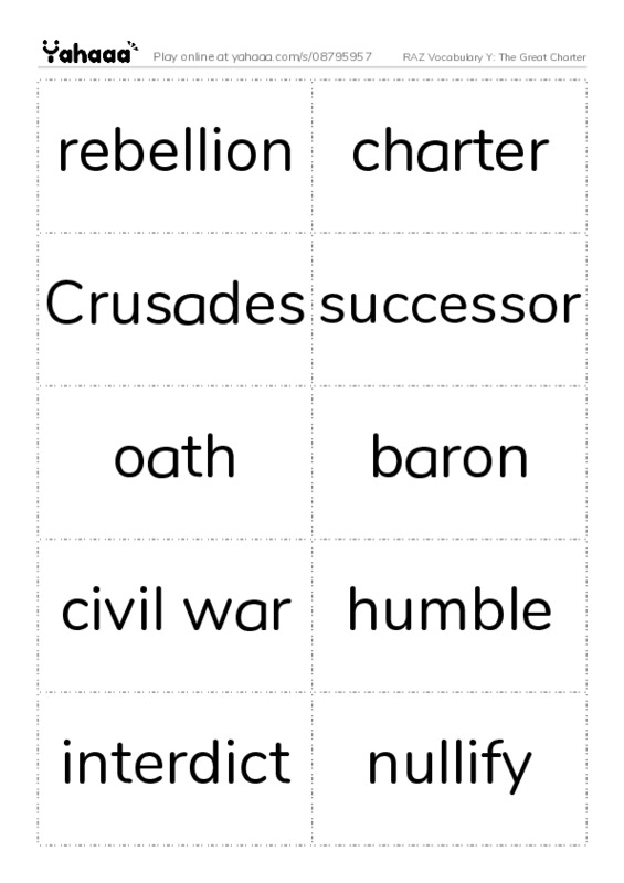RAZ Vocabulary Y: The Great Charter PDF two columns flashcards
