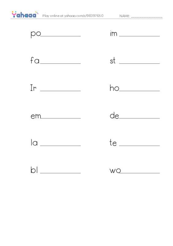 RAZ Vocabulary Y: The Great Hunger PDF worksheet writing row