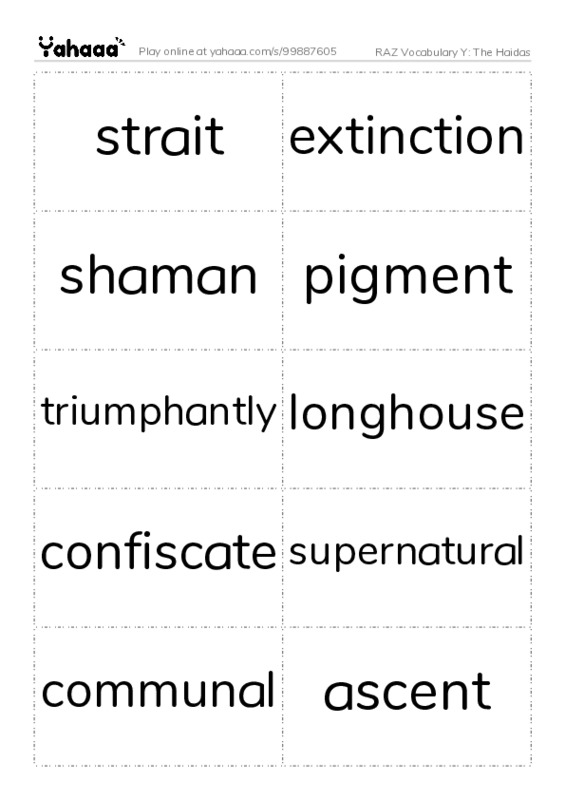 RAZ Vocabulary Y: The Haidas PDF two columns flashcards