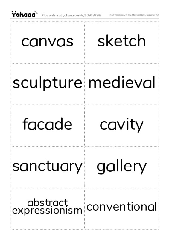 RAZ Vocabulary Y: The Metropolitan Museum of Art PDF two columns flashcards