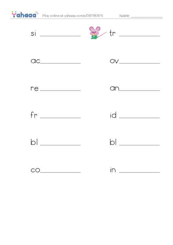 RAZ Vocabulary Y: The Mystery Twin PDF worksheet writing row