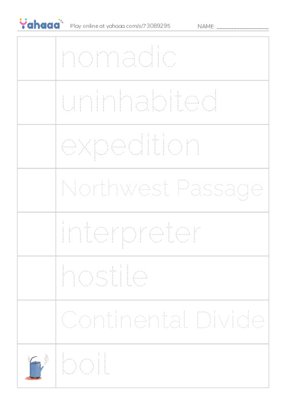 RAZ Vocabulary Y: The Story of Lewis and Clark Book 1 Up the Missouri River PDF one column image words