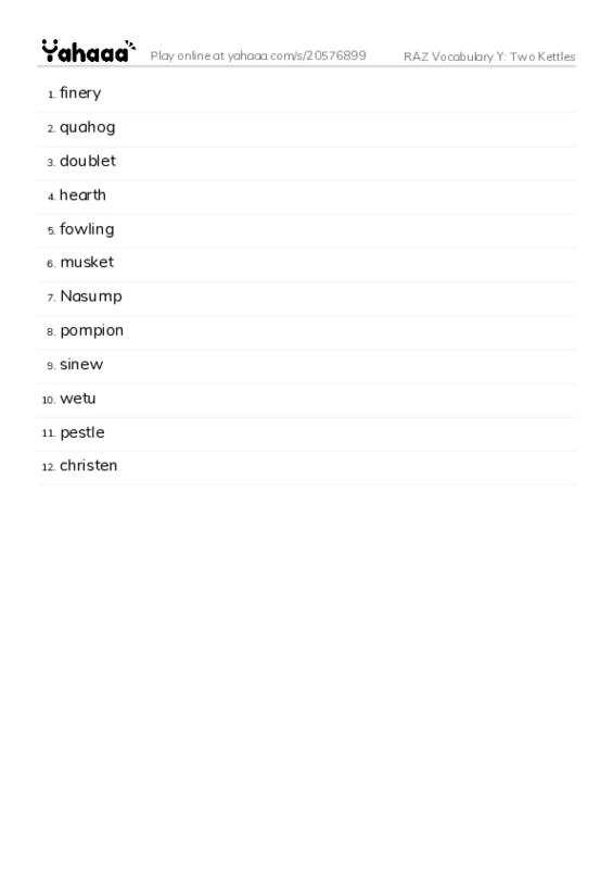 RAZ Vocabulary Y: Two Kettles PDF words glossary