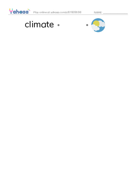 RAZ Vocabulary Y: What Do You Think About Climate Change PDF link match words worksheet