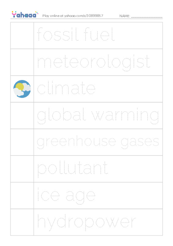 RAZ Vocabulary Y: What Do You Think About Climate Change PDF one column image words
