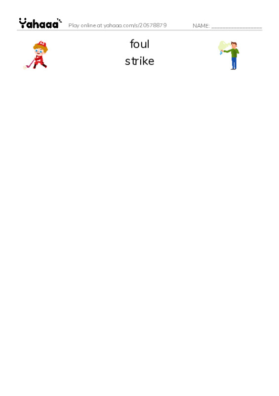 RAZ Vocabulary Z: Baseball PDF three columns match words