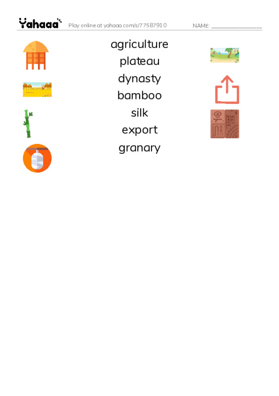 RAZ Vocabulary Z: China PDF three columns match words