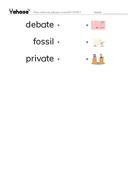 RAZ Vocabulary Z: Dino Duel PDF link match words worksheet