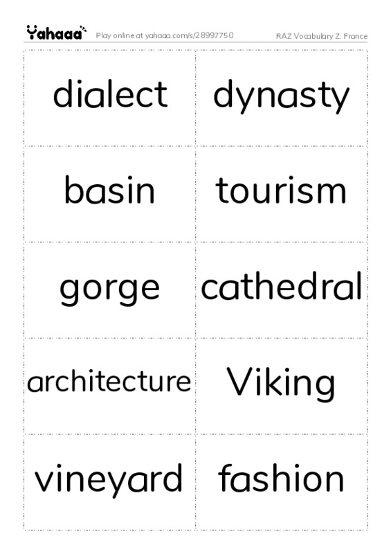 RAZ Vocabulary Z: France PDF two columns flashcards