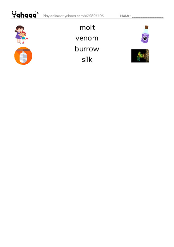 RAZ Vocabulary Z: Goliath BirdEating Spiders Giant Arachnids PDF three columns match words