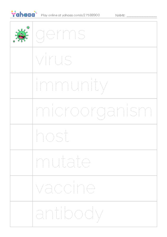 RAZ Vocabulary Z: Influenza PDF one column image words