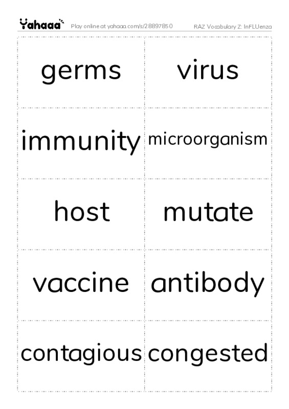 RAZ Vocabulary Z: Influenza PDF two columns flashcards