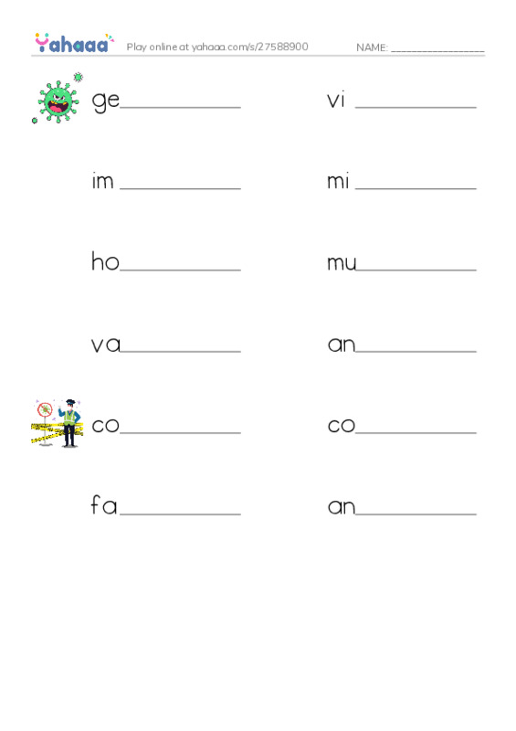RAZ Vocabulary Z: Influenza PDF worksheet writing row