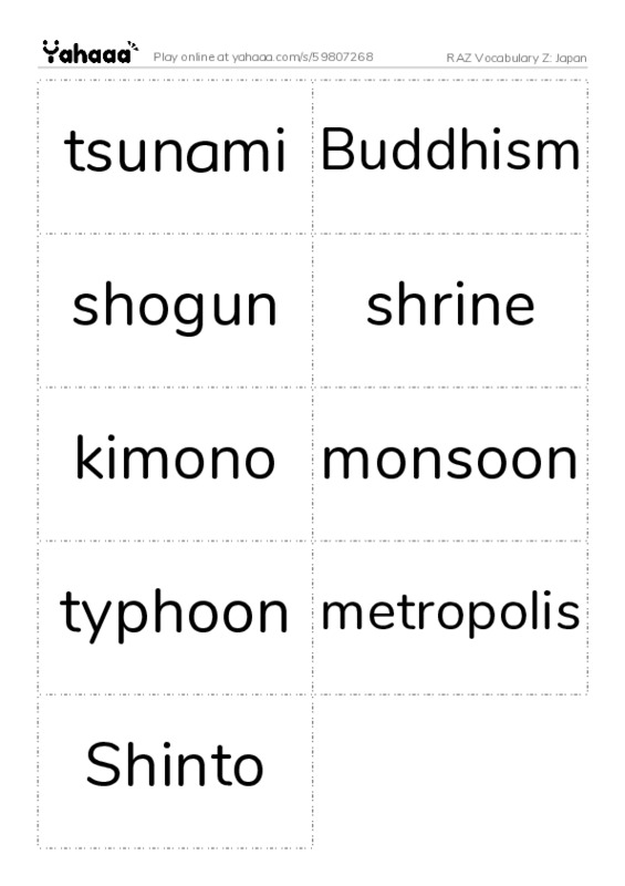 RAZ Vocabulary Z: Japan PDF two columns flashcards