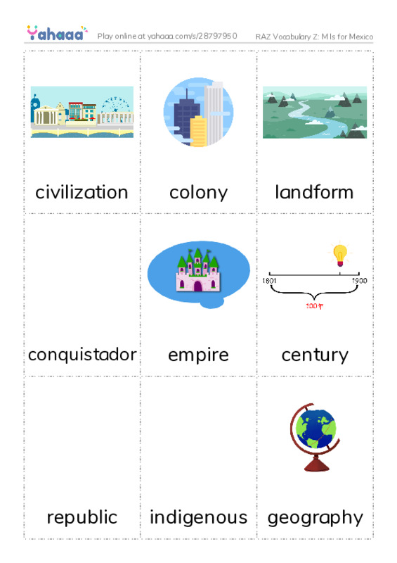 RAZ Vocabulary Z: M Is for Mexico PDF flaschards with images