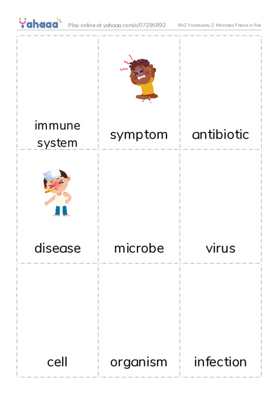 RAZ Vocabulary Z: Microbes Friend or Foe PDF flaschards with images