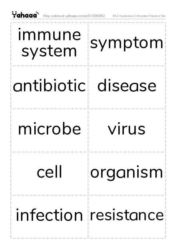 RAZ Vocabulary Z: Microbes Friend or Foe PDF two columns flashcards