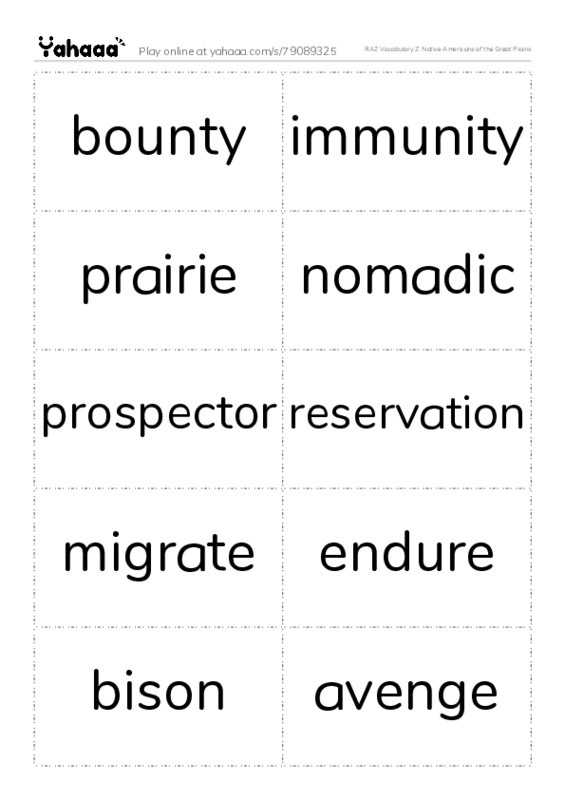 RAZ Vocabulary Z: Native Americans of the Great Plains PDF two columns flashcards