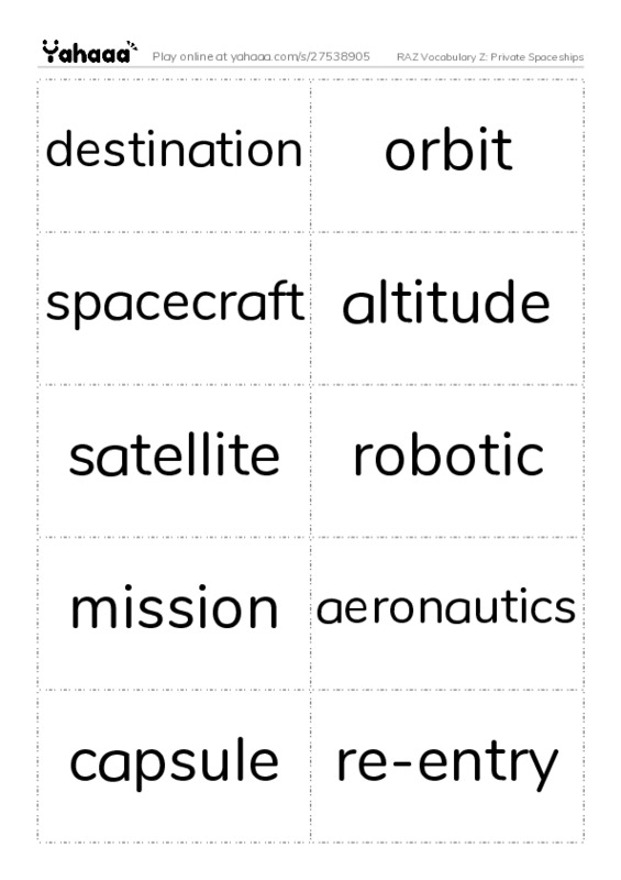 RAZ Vocabulary Z: Private Spaceships PDF two columns flashcards
