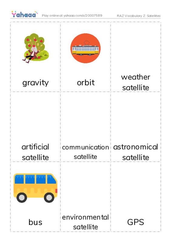 RAZ Vocabulary Z: Satellites PDF flaschards with images